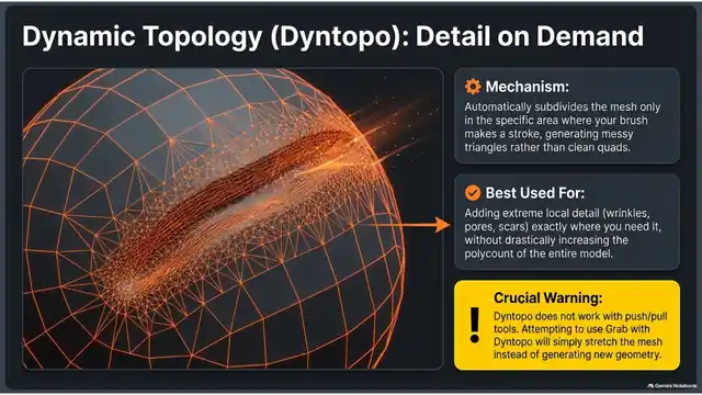 Blender Dynamic Topology Dyntopo slide showing local detail on demand