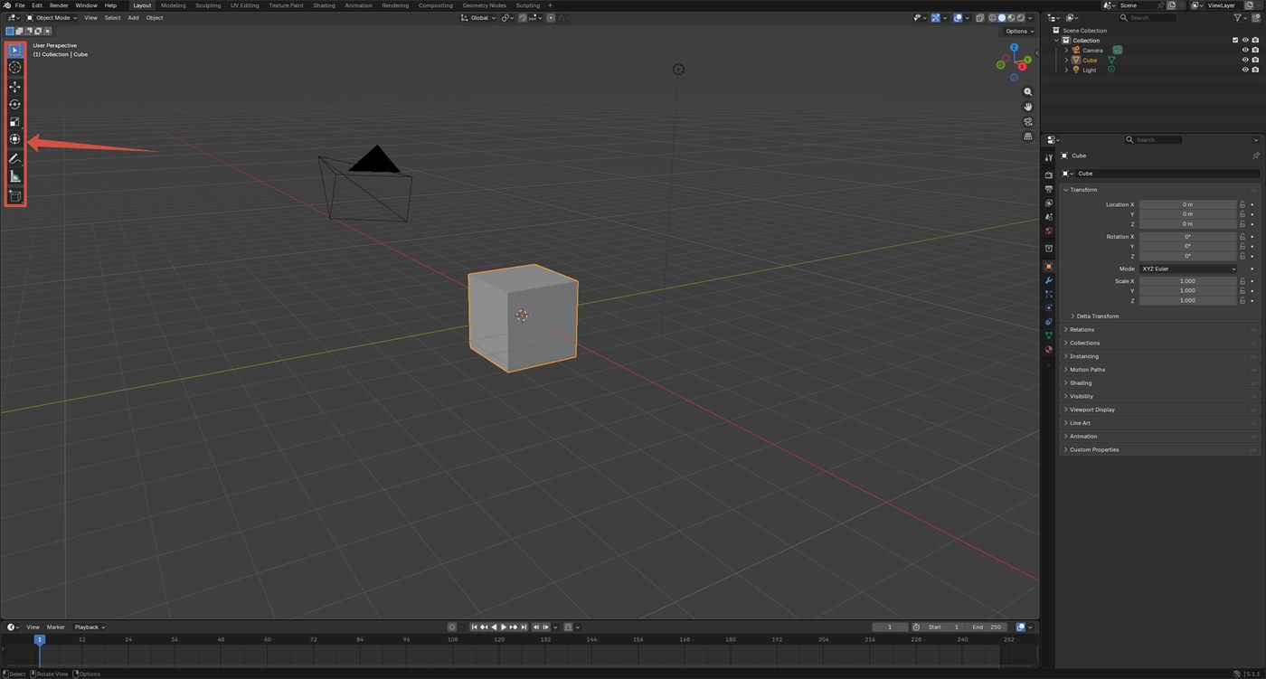 Blender left toolbar for selection and transform tools