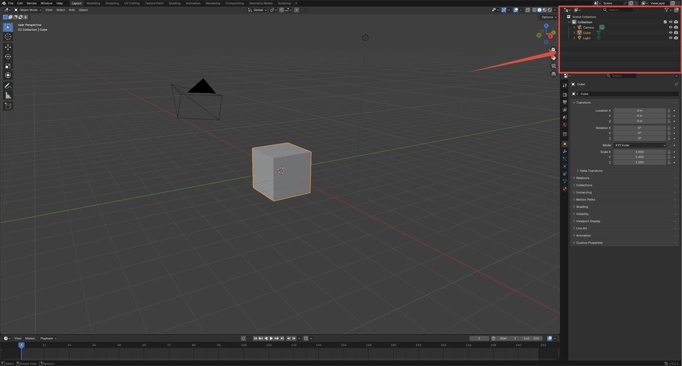 Blender Outliner showing objects in the scene