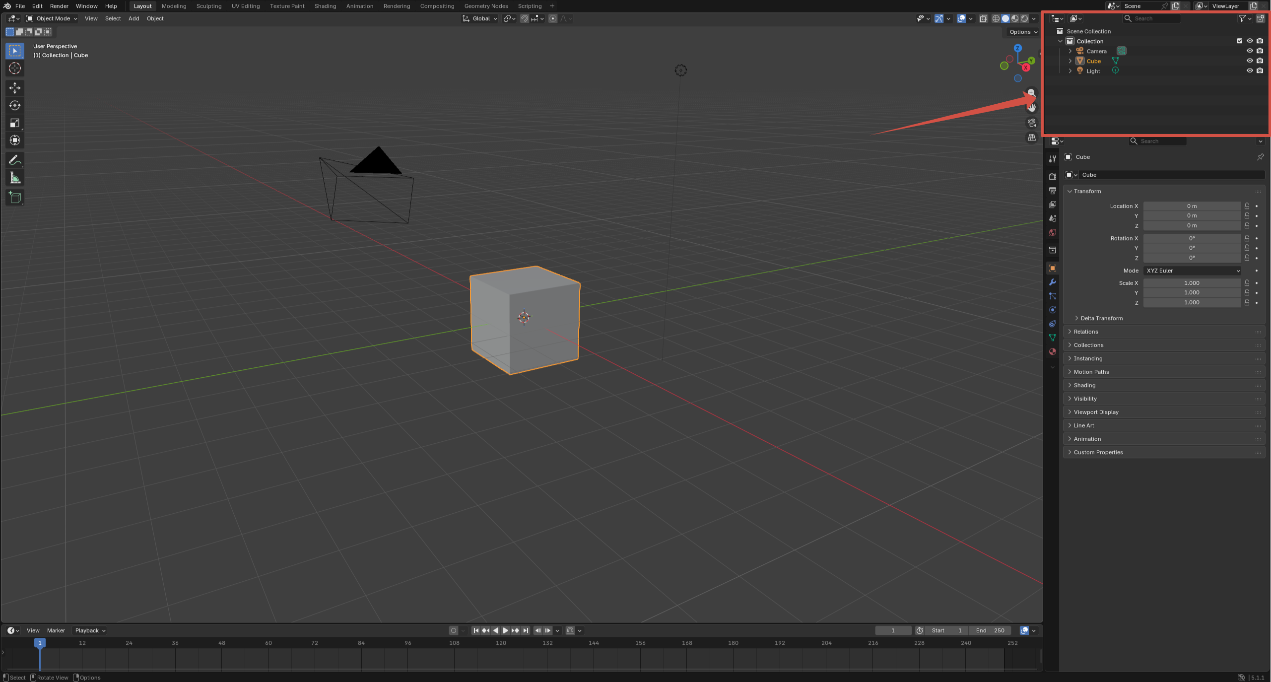 Blender Outliner showing objects in the scene