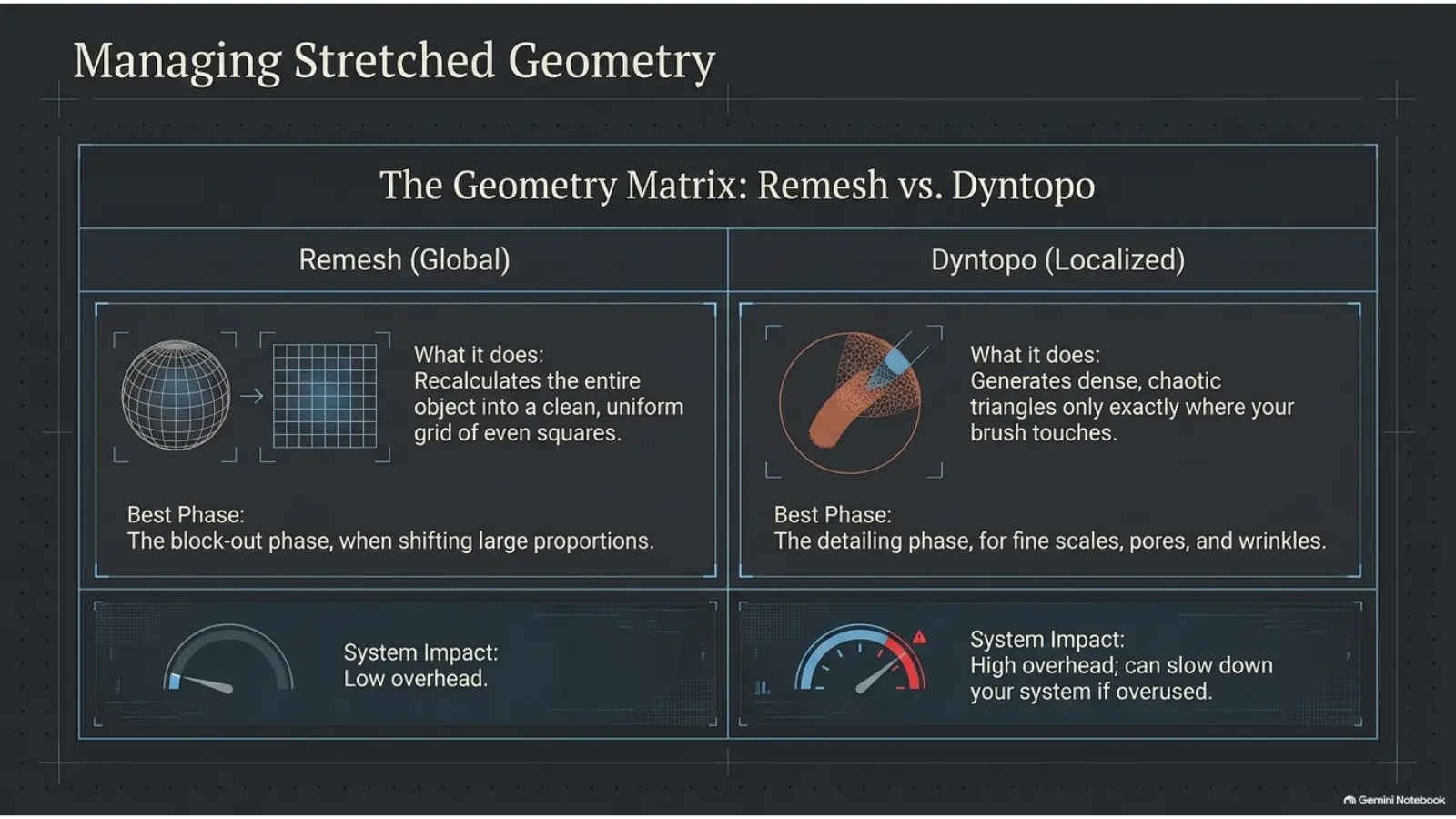 Blender Remesh versus Dyntopo geometry matrix