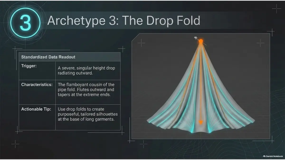 Drop fold sculpting reference radiating from a high anchor