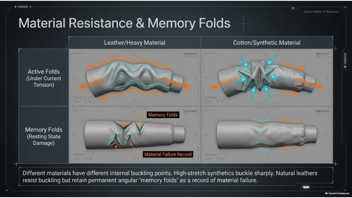 Leather and cotton material resistance compared with memory folds