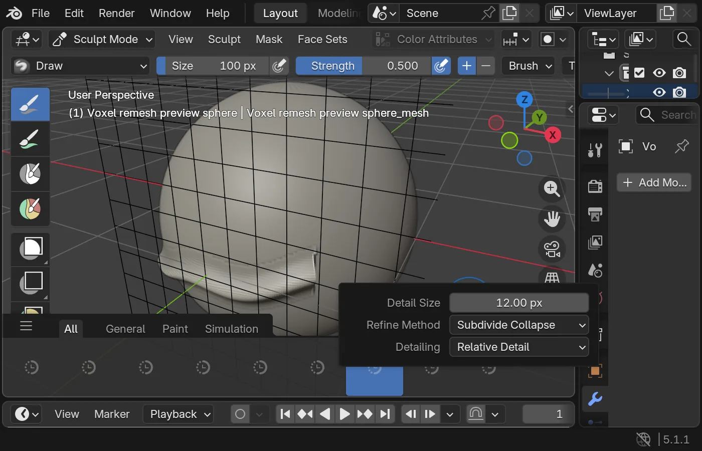 Interactive voxel size grid overlay in Blender sculpt mode