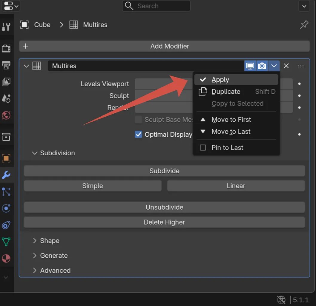 Applying subdivision surface modifier before sculpting in Blender