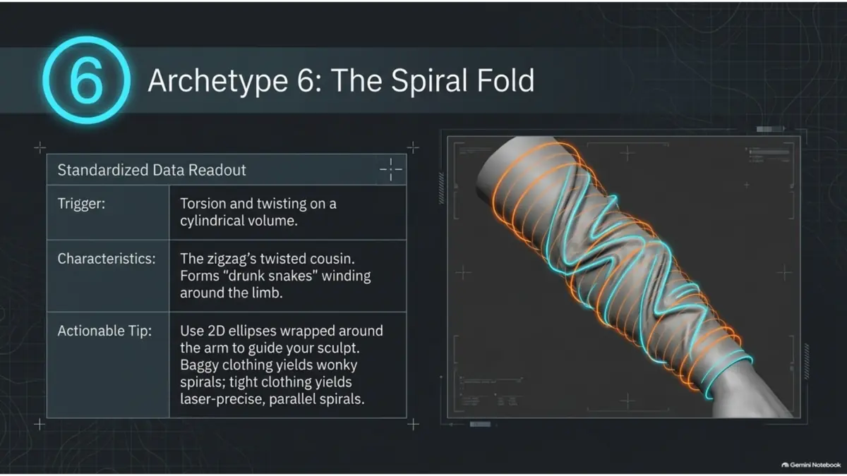 Spiral fold reference wrapping around a cylindrical sleeve