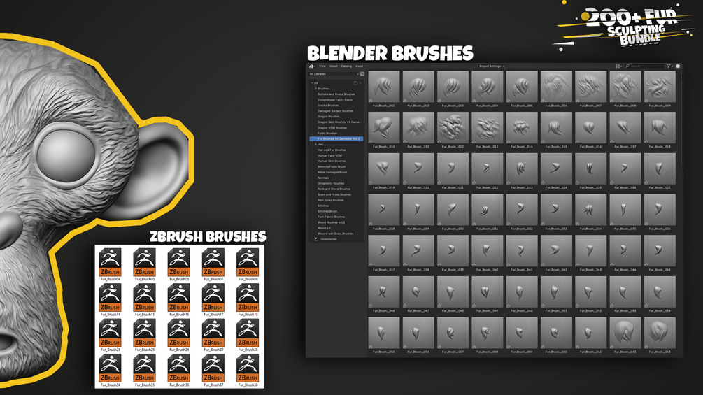 Fur sculpting brushes preview