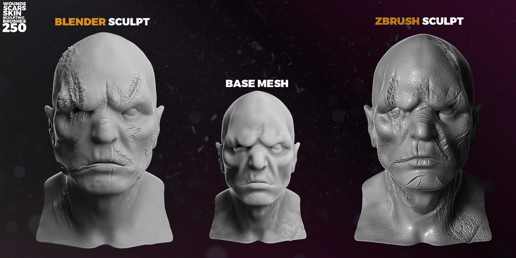 Wounds and scars brush preview for ZBrush and Blender
