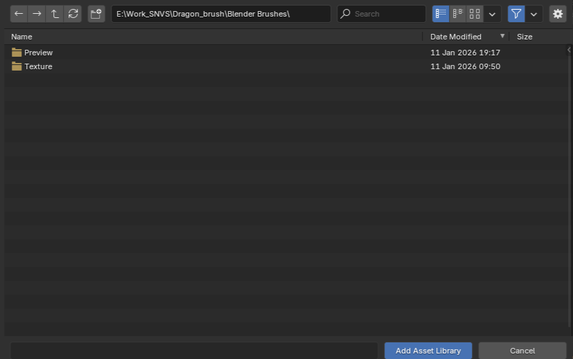 Asset Library folder selection