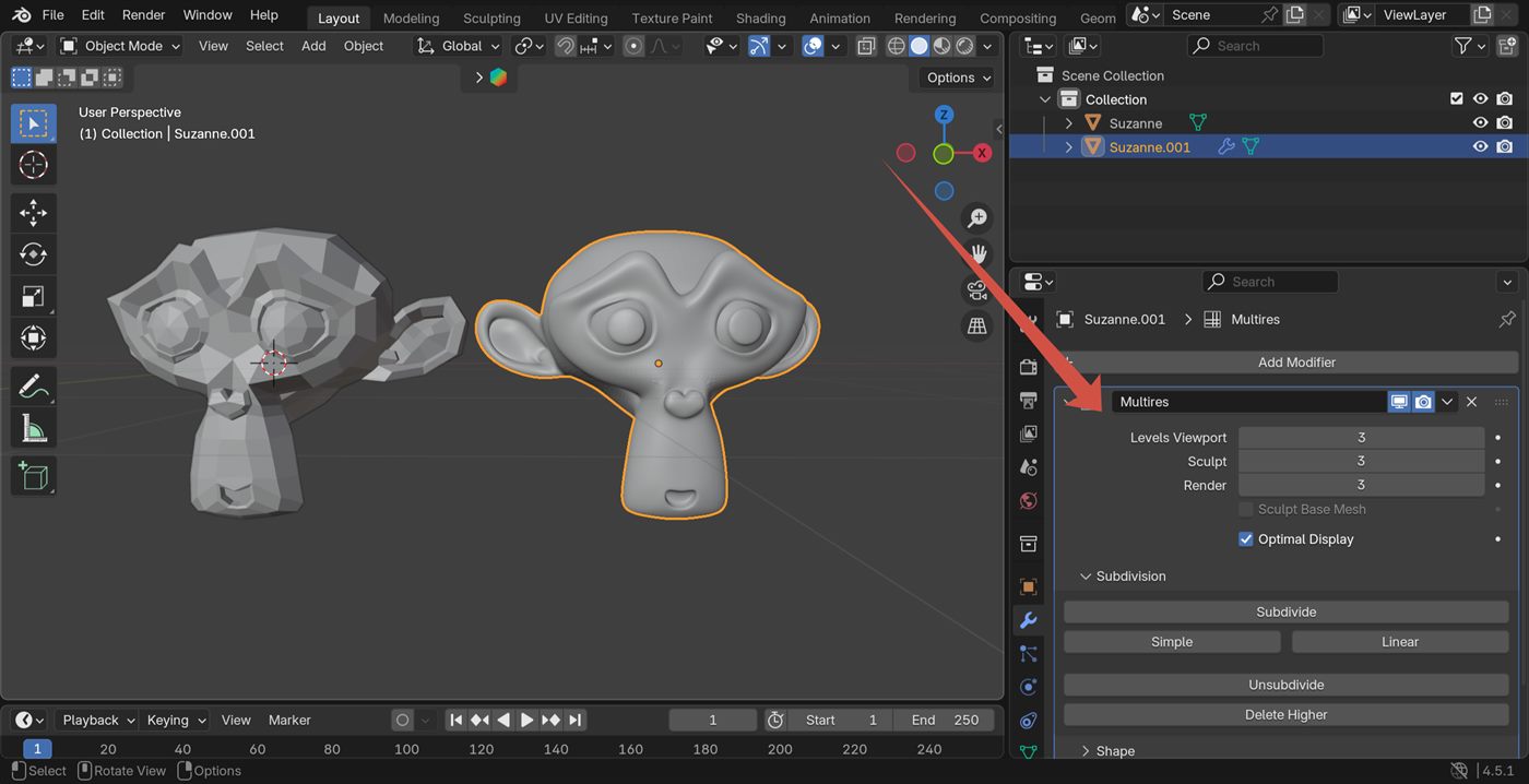 Applying the Multires modifier in Blender