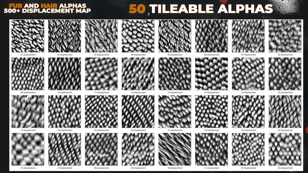 500+ Fur and Hair Alphas (Displacement Maps) for ZBrush, Blender, Substance Painter vol.13 preview 5