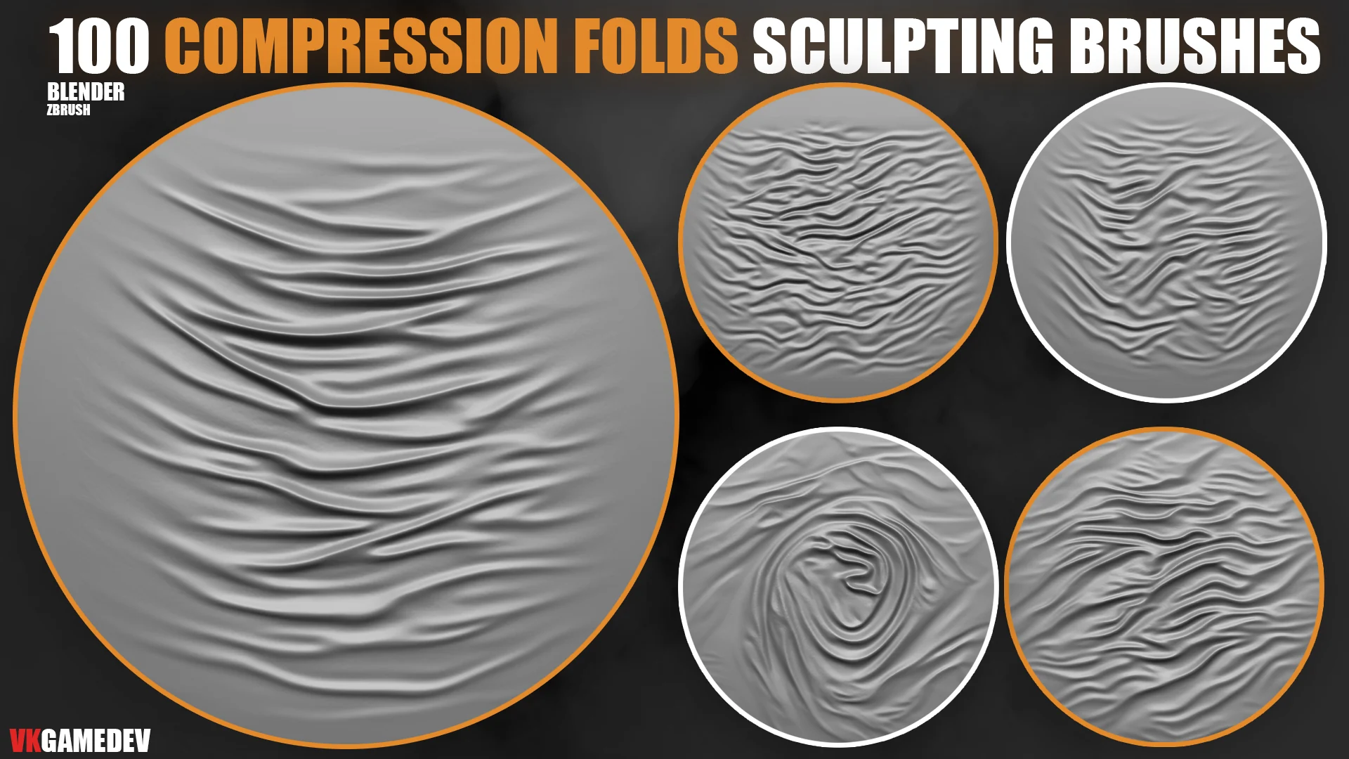 100+ Compression Fabric Folds Brushes for ZBrush & Blender + Alphas main preview