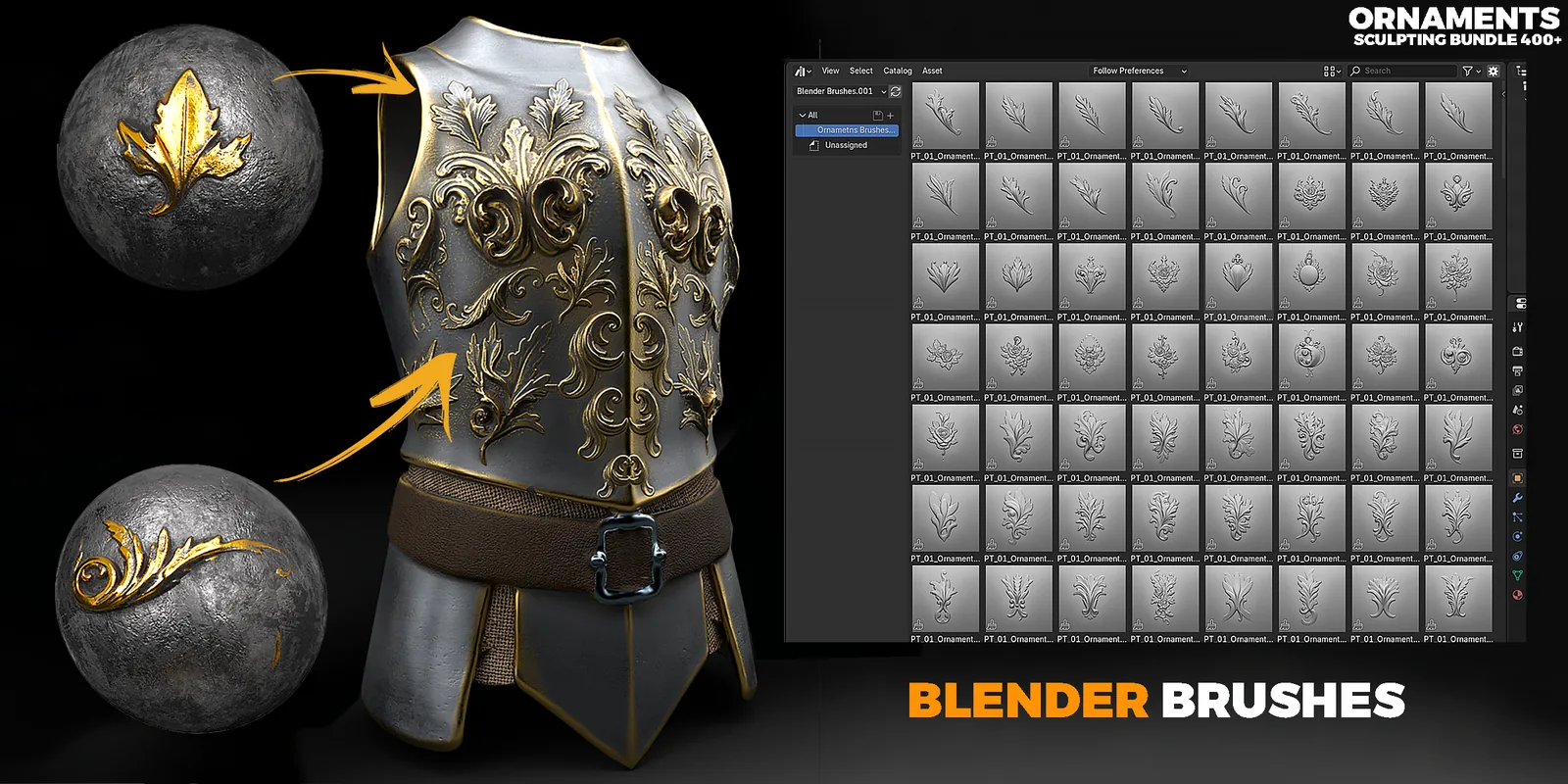 400 Ornamental Sculpting Brushes for ZBrush & Blender preview 1