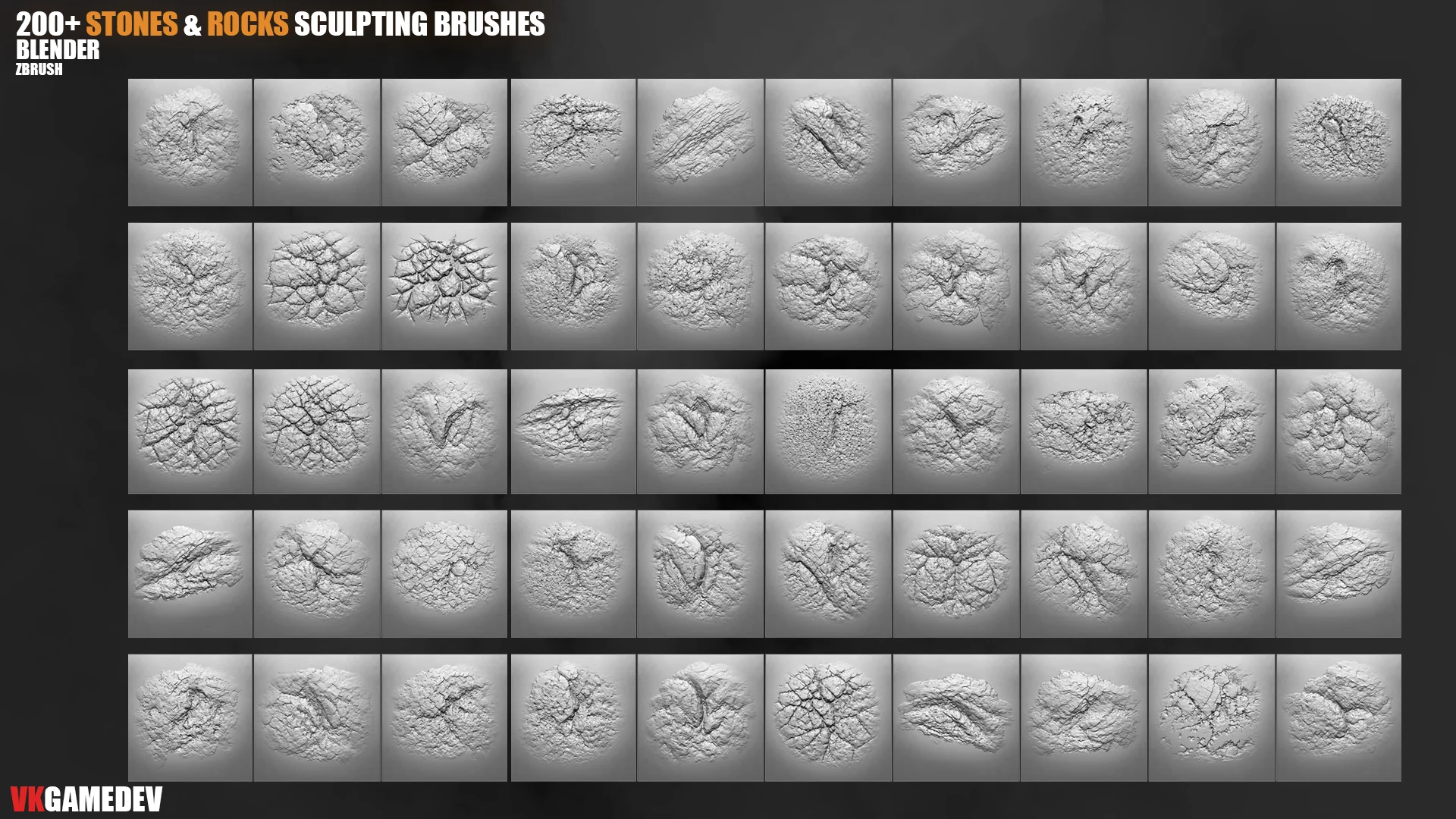 200+ Stones and Rocks Brushes for Blender & ZBrush preview 6