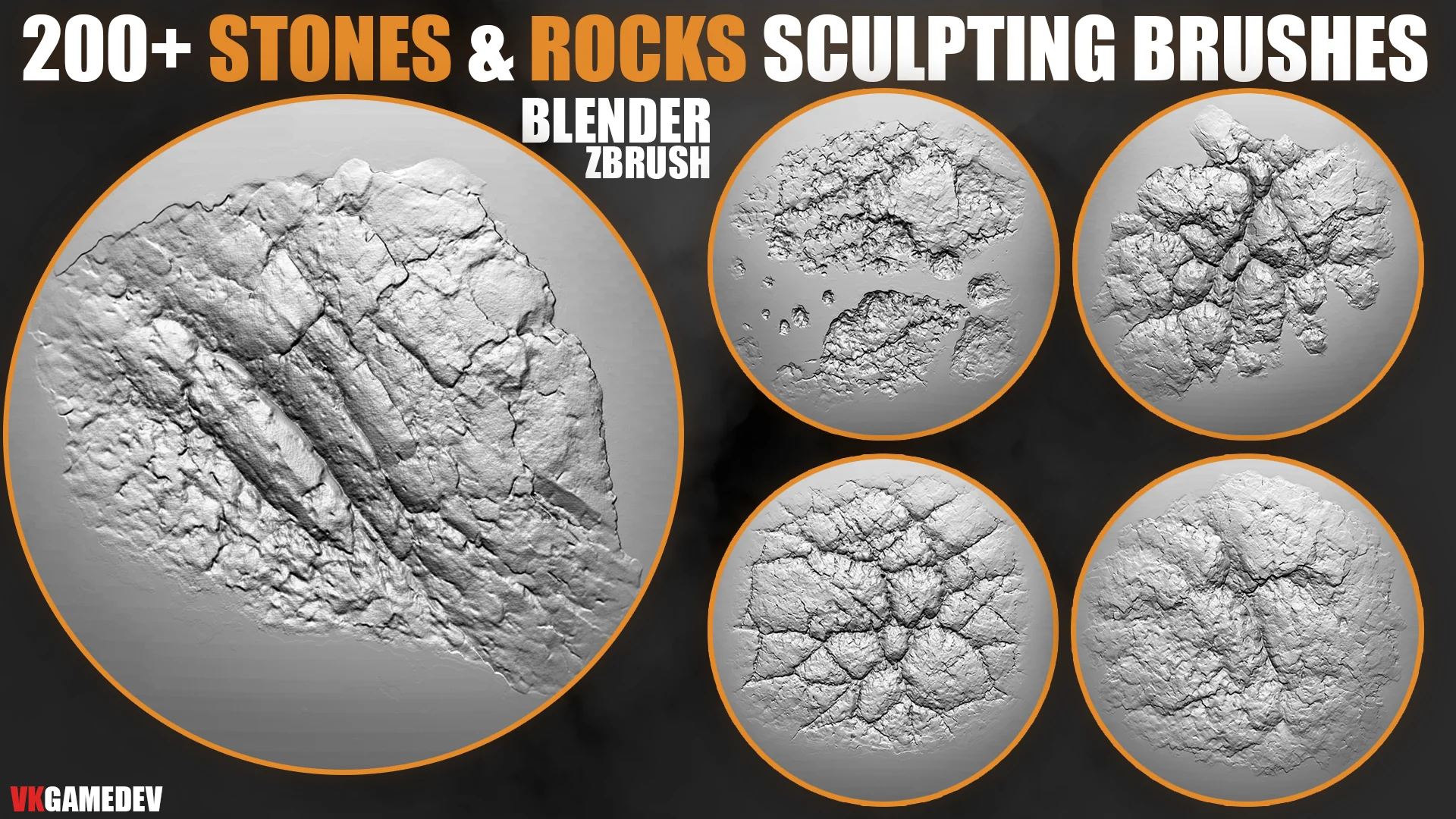 200+ Stones and Rocks Brushes for Blender & ZBrush preview 1