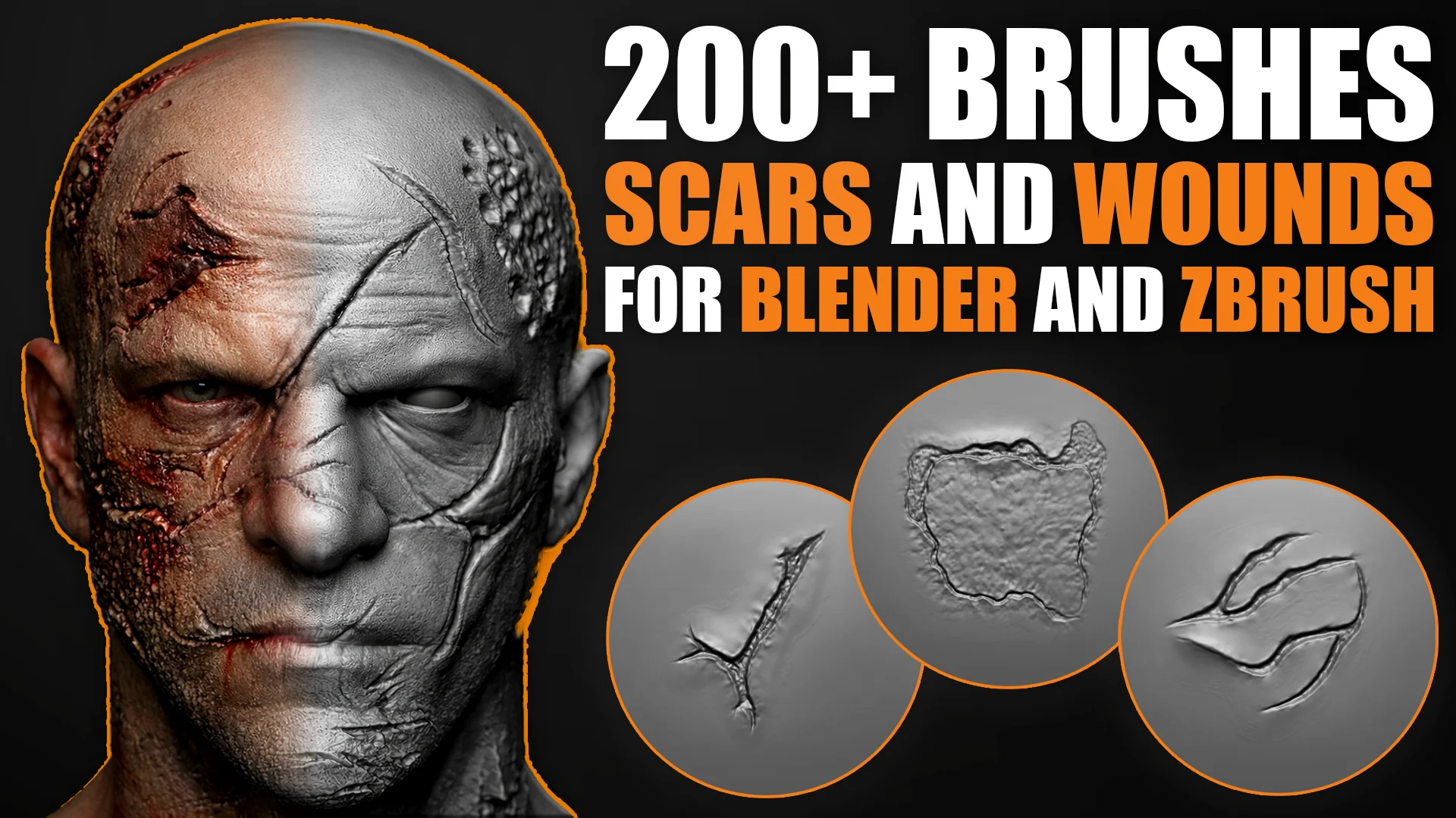 200+ Wounds & Scars Sculpting Brushes for Blender & ZBrush main preview