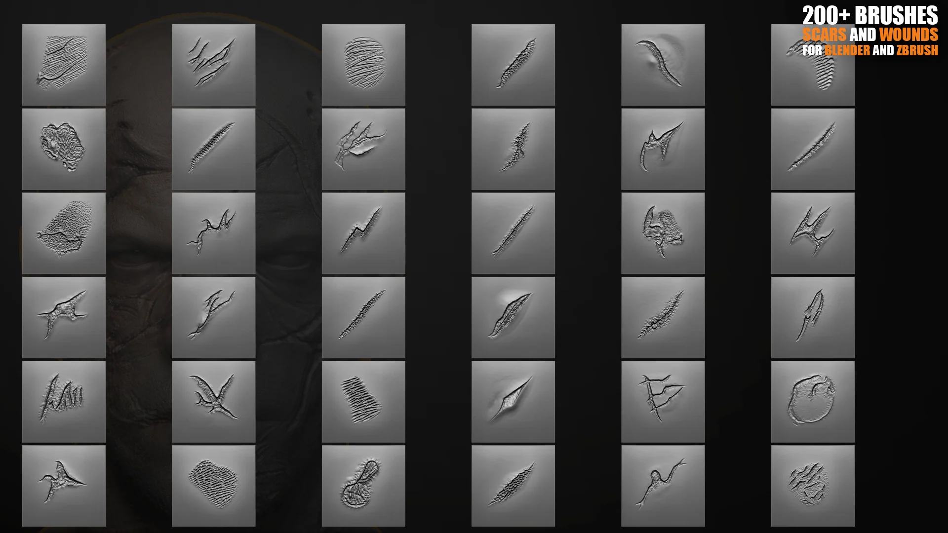 200+ Wounds & Scars Sculpting Brushes for Blender & ZBrush preview 9