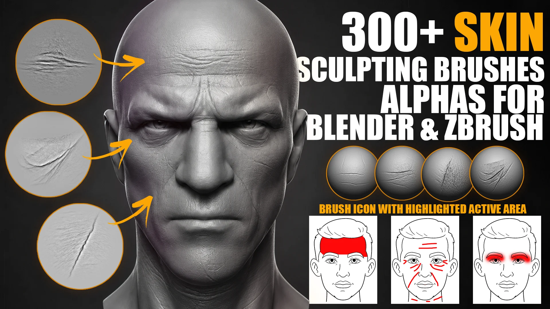 300+ Face Skin Sculpting Brushes for Blender & ZBrush