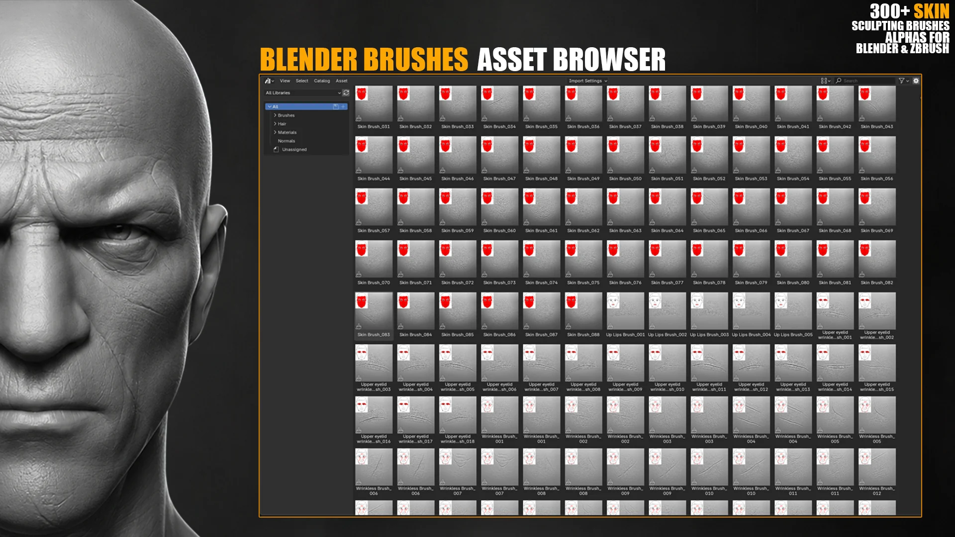 300+ Face Skin Sculpting Brushes for Blender & ZBrush preview 13