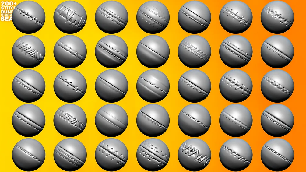 200+ Seams & Stitches Sculpting Bundle (Brushes for ZBrush and Alphas) preview 4
