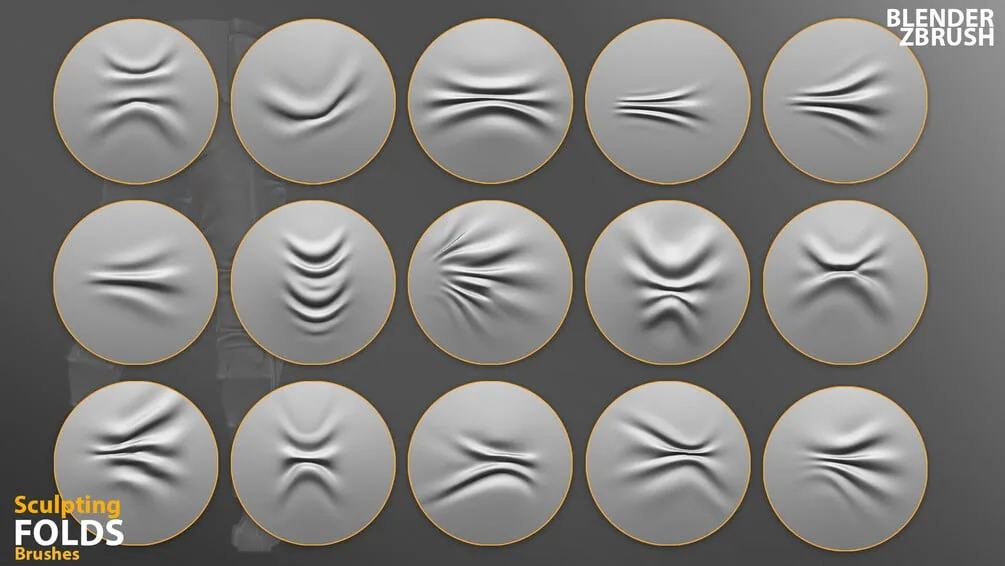 Sculpting Fabric Brushes for Blender, ZBrush. Compression Folds Brushes preview 3