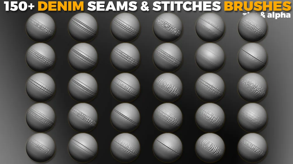 150+ Denim Seams & Stitches Brushes for ZBrush (BONUS - Alphas) preview 3