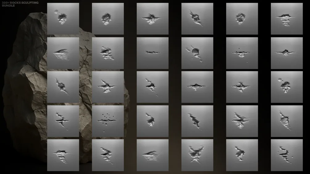 300+ Rock Alpha Brushes - Ultimate ZBrush & Blender Sculpting Bundle preview 6