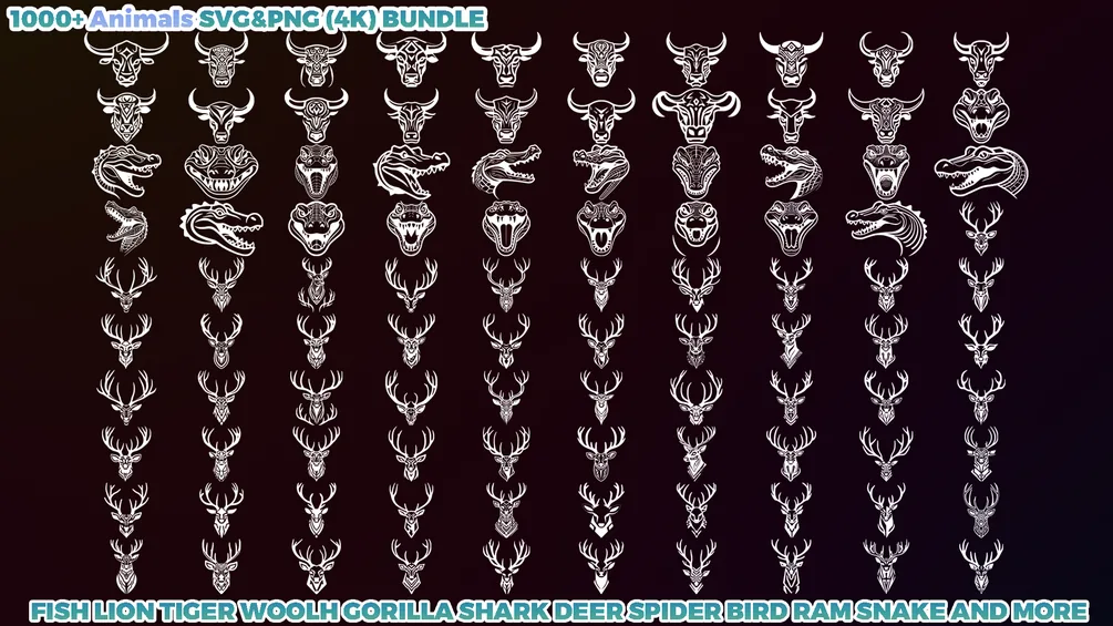 1000+ Animals SVG & PNG Bundle - Hand-Drawn Alphas Clipart for Digital Artists & Designers (Dragon, Wolf, Fish, Horse, Eagle, Bear and more) preview 2