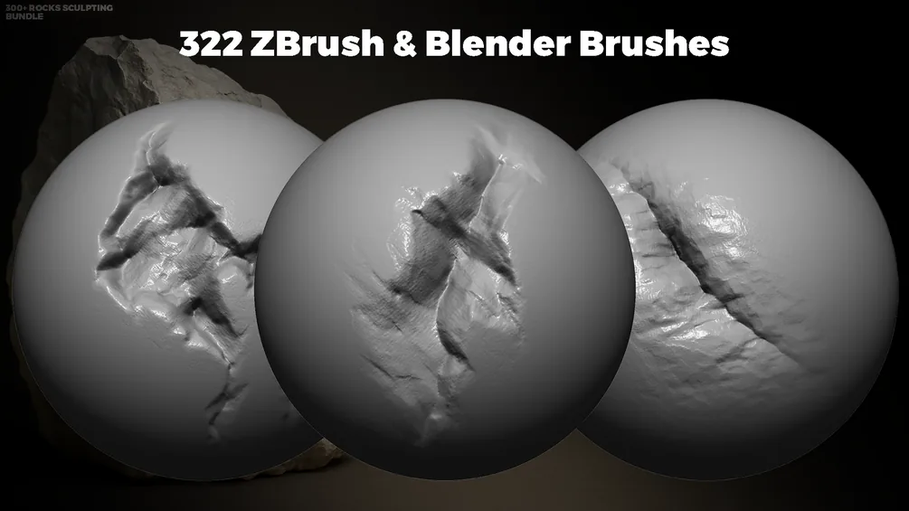 300+ Rock Alpha Brushes - Ultimate ZBrush & Blender Sculpting Bundle preview 5