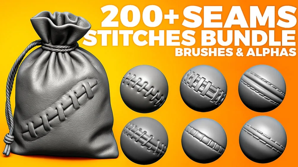200+ Seams & Stitches Sculpting Bundle (Brushes for ZBrush and Alphas)