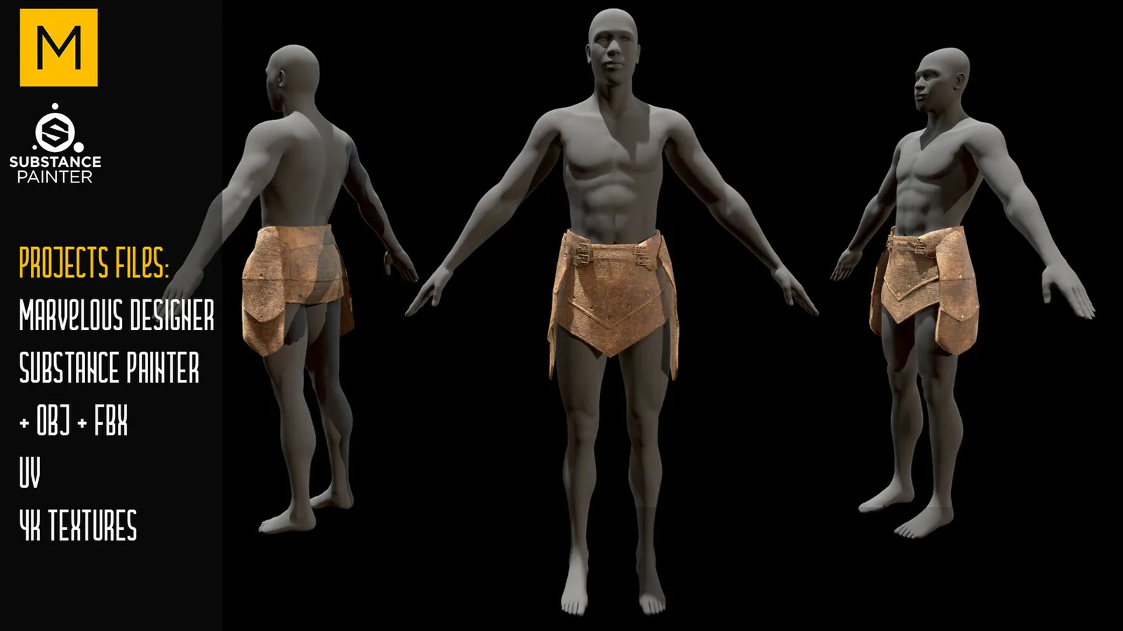 Medieval Skirt. Marvelous & Substance projects. FBX & OBJ. 4K Textures. preview 3