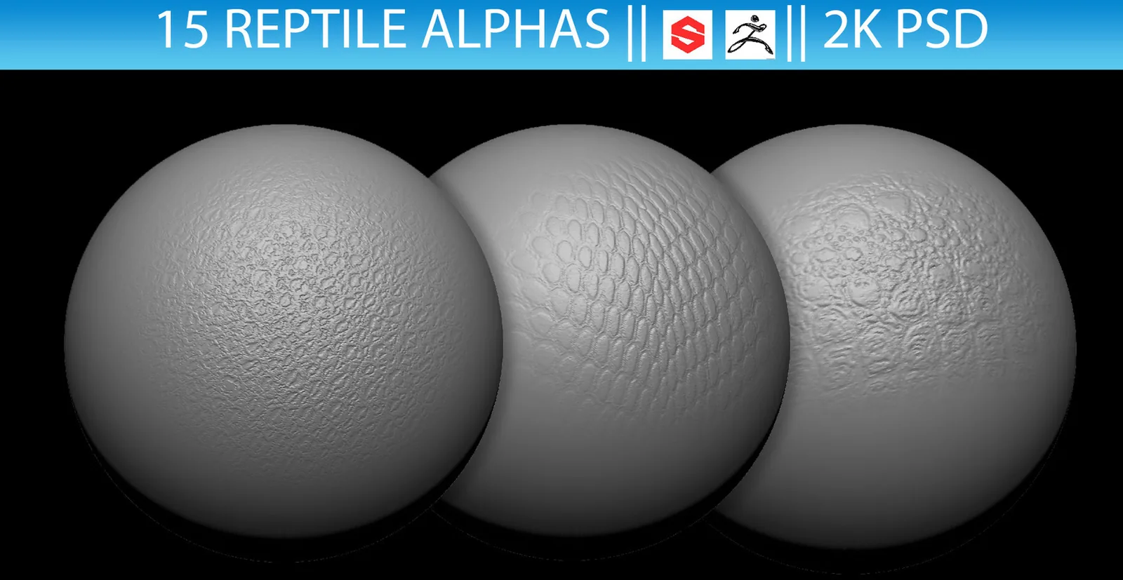 15 Reptile Alphas (ZBrush, Substance, 2K, PSD) preview 2