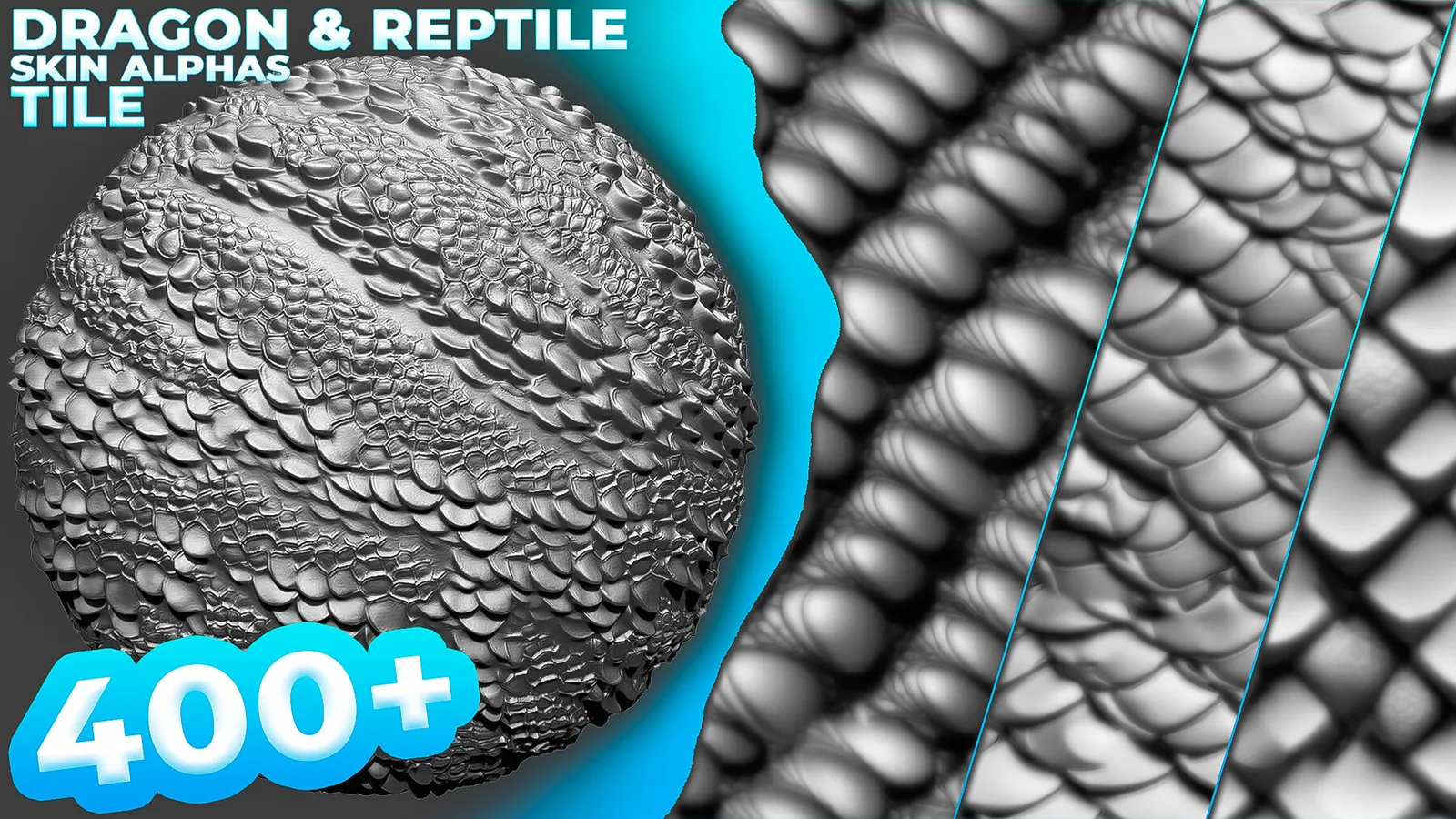 400+ Tileable Reptile, Dragon, Snake Skin Alphas for ZBrush (Displacement map) vol.6 preview