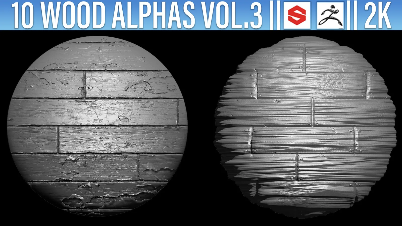 10 Wood Alphas Vol.3 (ZBRush, Substance, 2K, PSD) preview 1