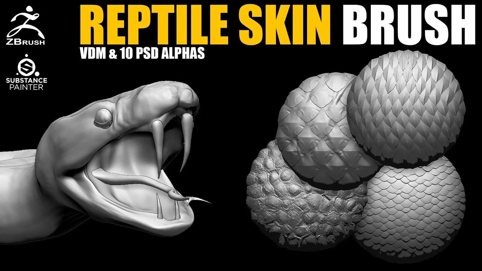 Reptile Skin Brushes for ZBrush (+ 10 Alphas PSD) preview