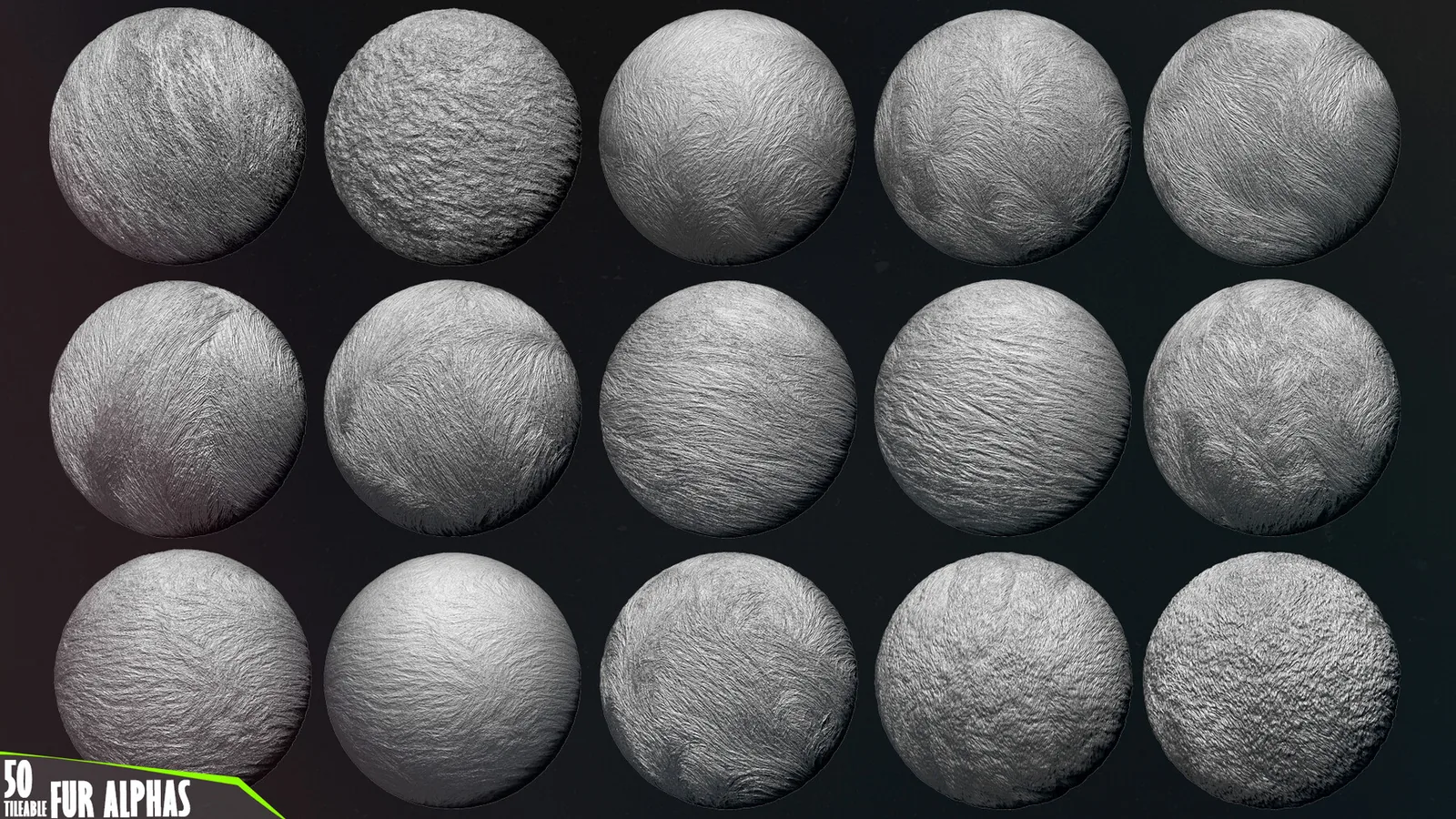 50 Fur and Hair Alphas (Tileable, Displacement Map) vol.5 for ZBrush, Substance preview 1