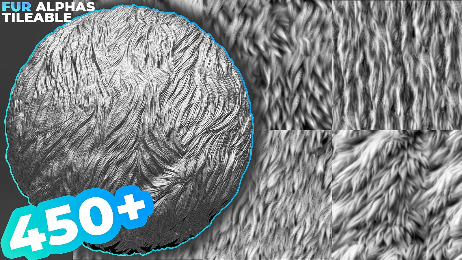 450+ Fur Alphas (Displacement Maps) for ZBrush, Blender, Substance Painter vol.9 preview