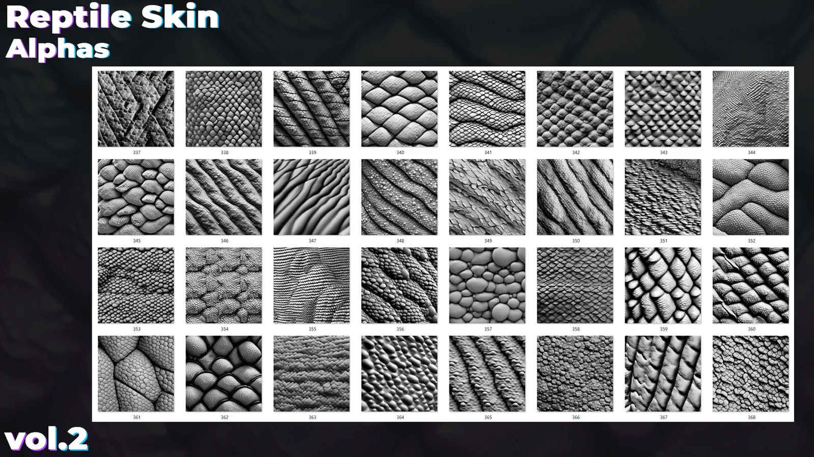 500+ Reptile, Dragon, Snake Skin Alphas for ZBrush (Displacement map) vol.2 preview 3