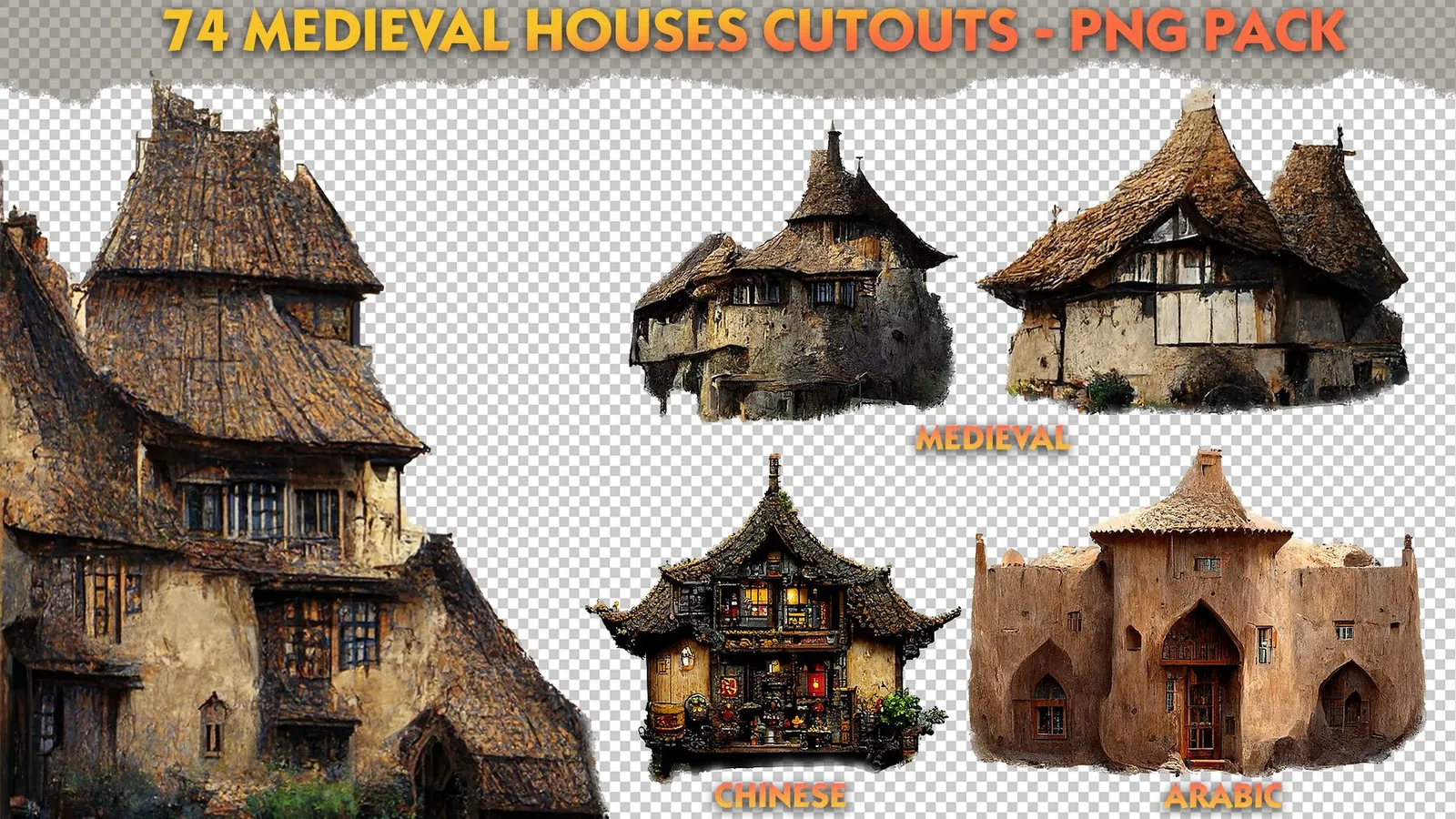 Medieval Houses Cutouts (European, Chinese, Arabic) - 74+ PNG Photo Pack preview