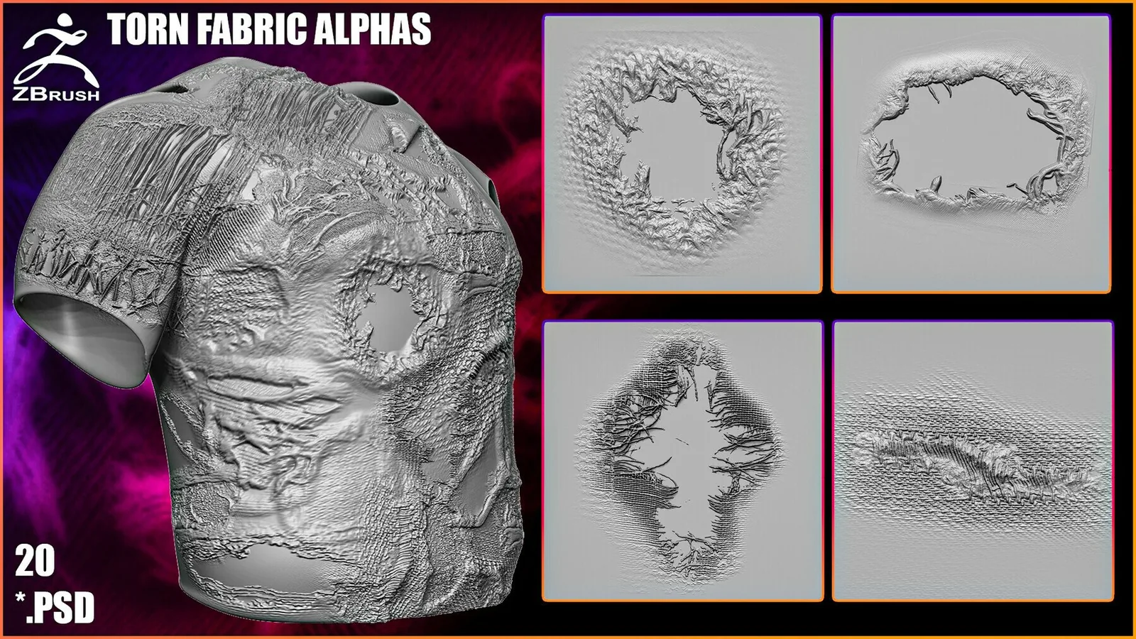 Torn Fabric Alphas (PSD, 2K)