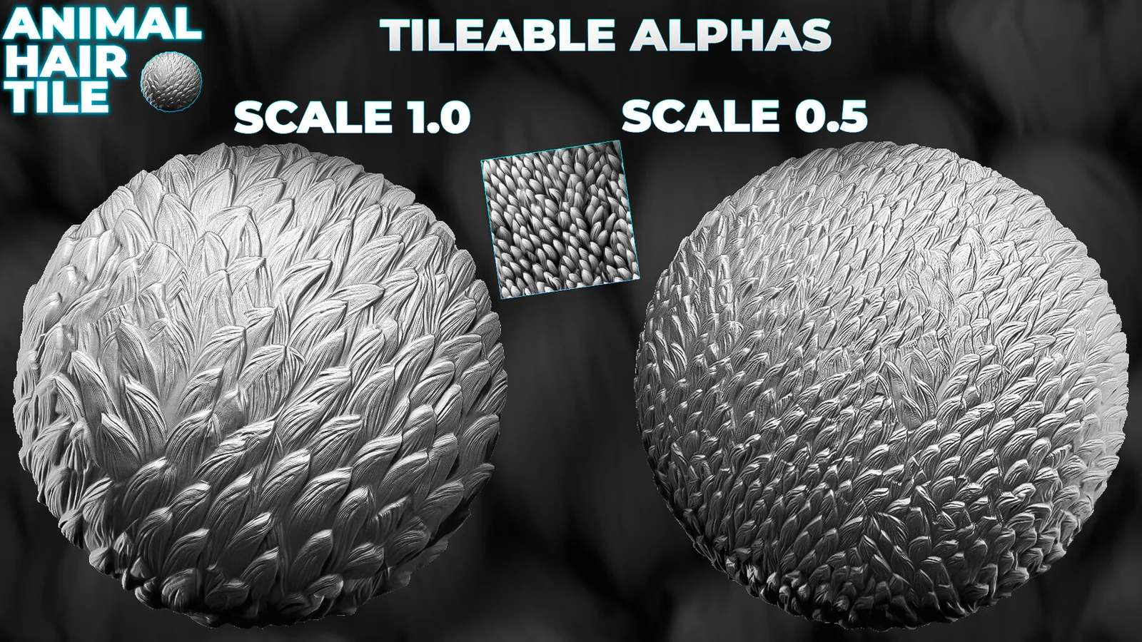 Animals Hair & Fur Alphas (Displacement Maps) for ZBrush, Blender, Substance Painter vol. preview 1