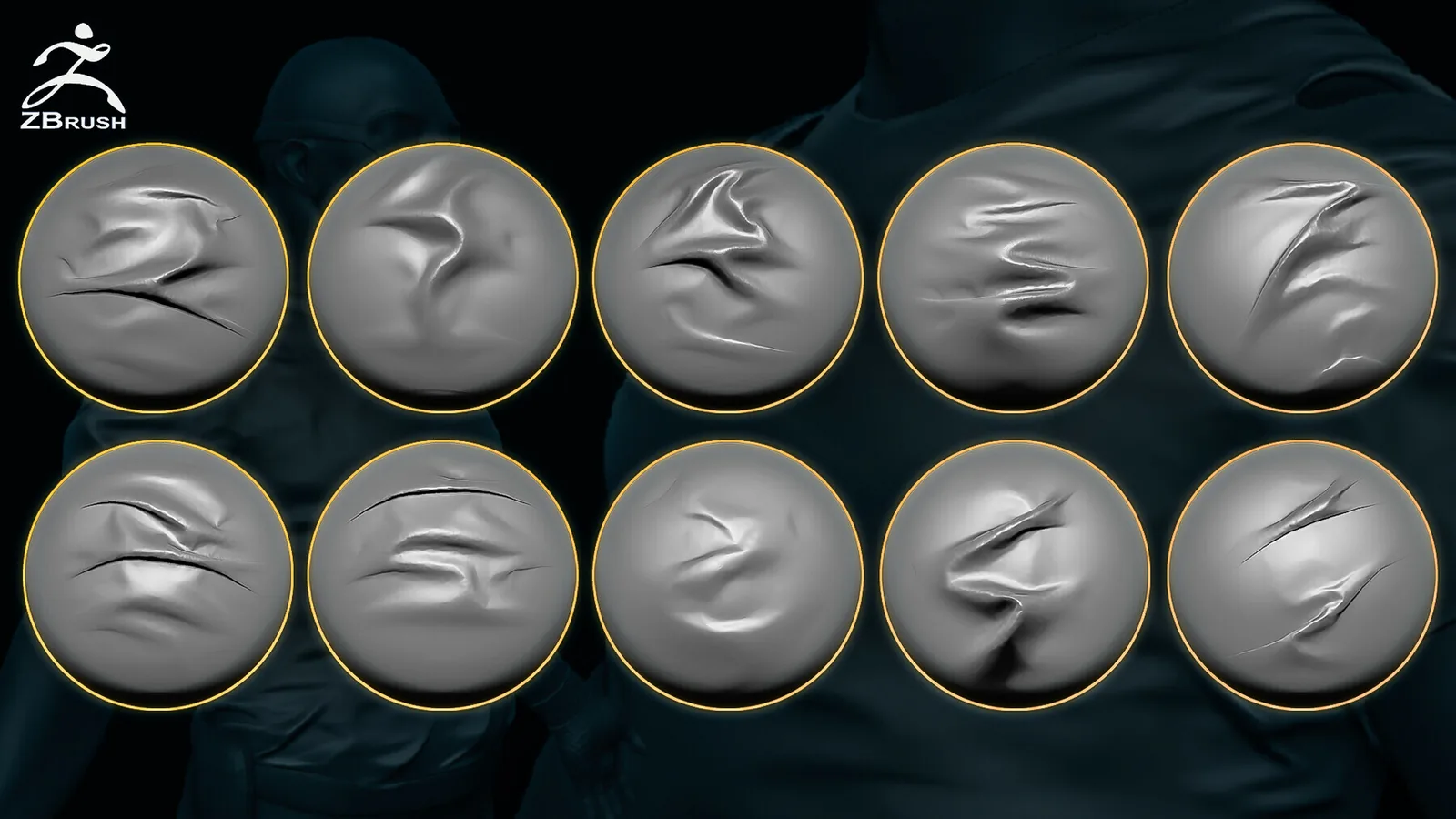 25 Folds Brushes for ZBrush + Alphas (PSD) preview 3