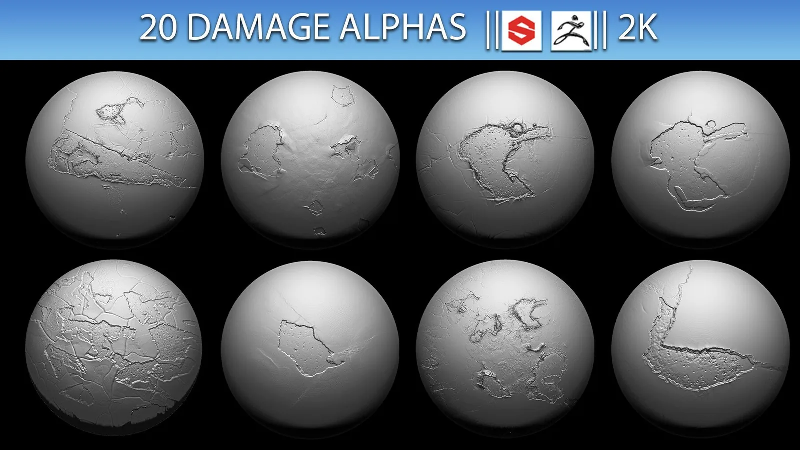 20 Damage Alphas (ZBRush, Substance, 2K) preview 2
