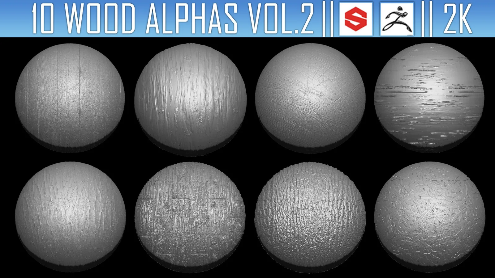 10 Wood Alphas Vol.2 (ZBRush, Substance, 2K) preview 1
