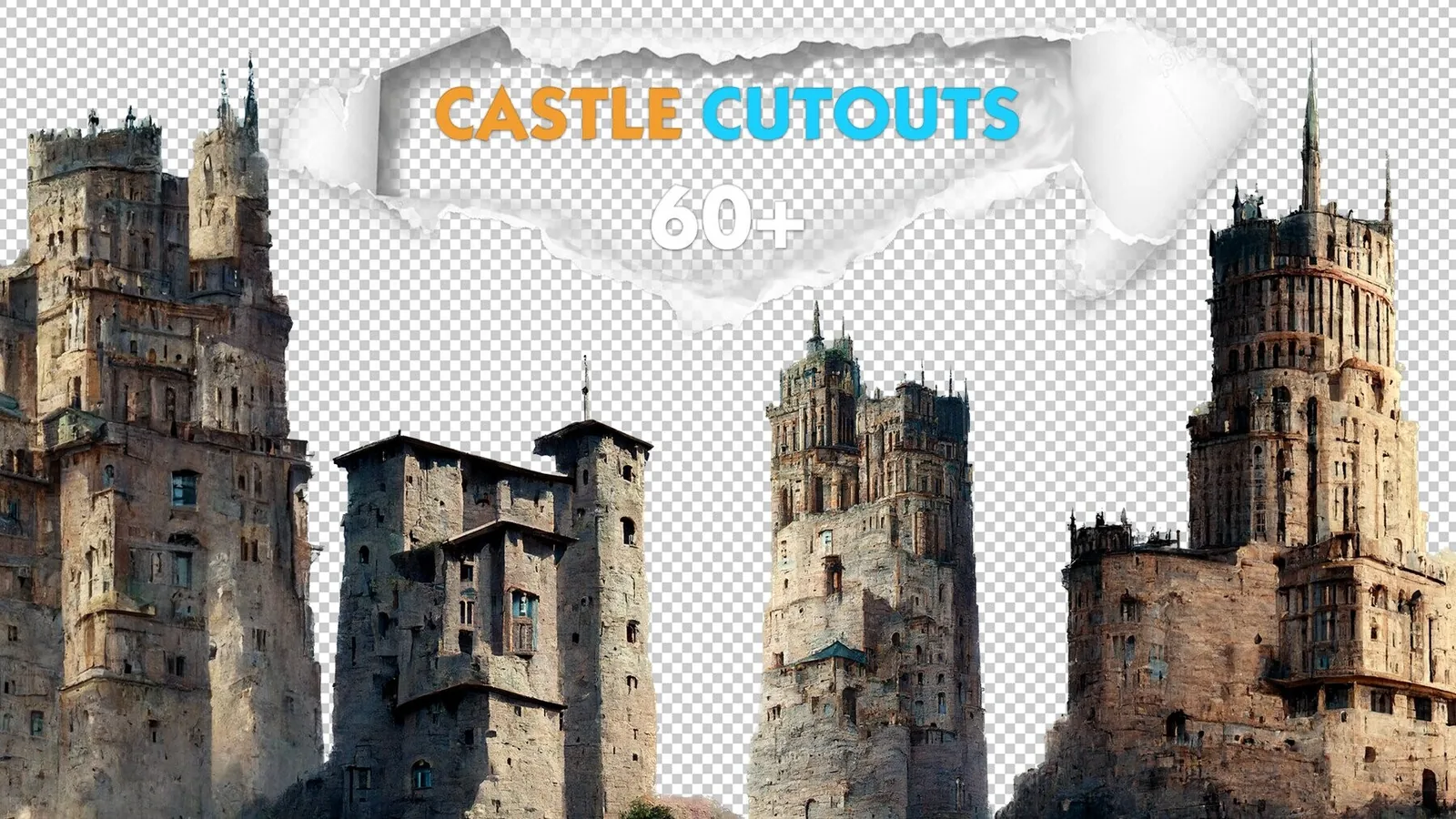 Medieval Bundle Cutouts (Castle, Characters, Houses, Vases, Mountains) - 300+ PNG Pack preview 1