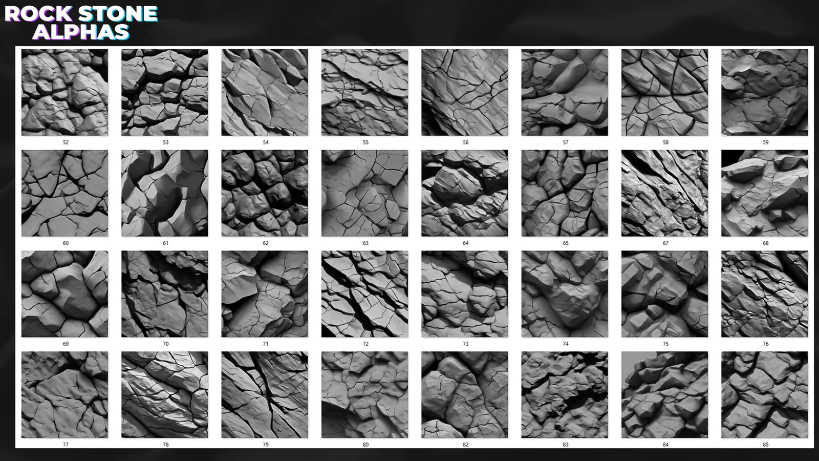 450+ Rock, Stone Alphas (Displacement Maps) for ZBrush, Blender, Substance Painter preview 3