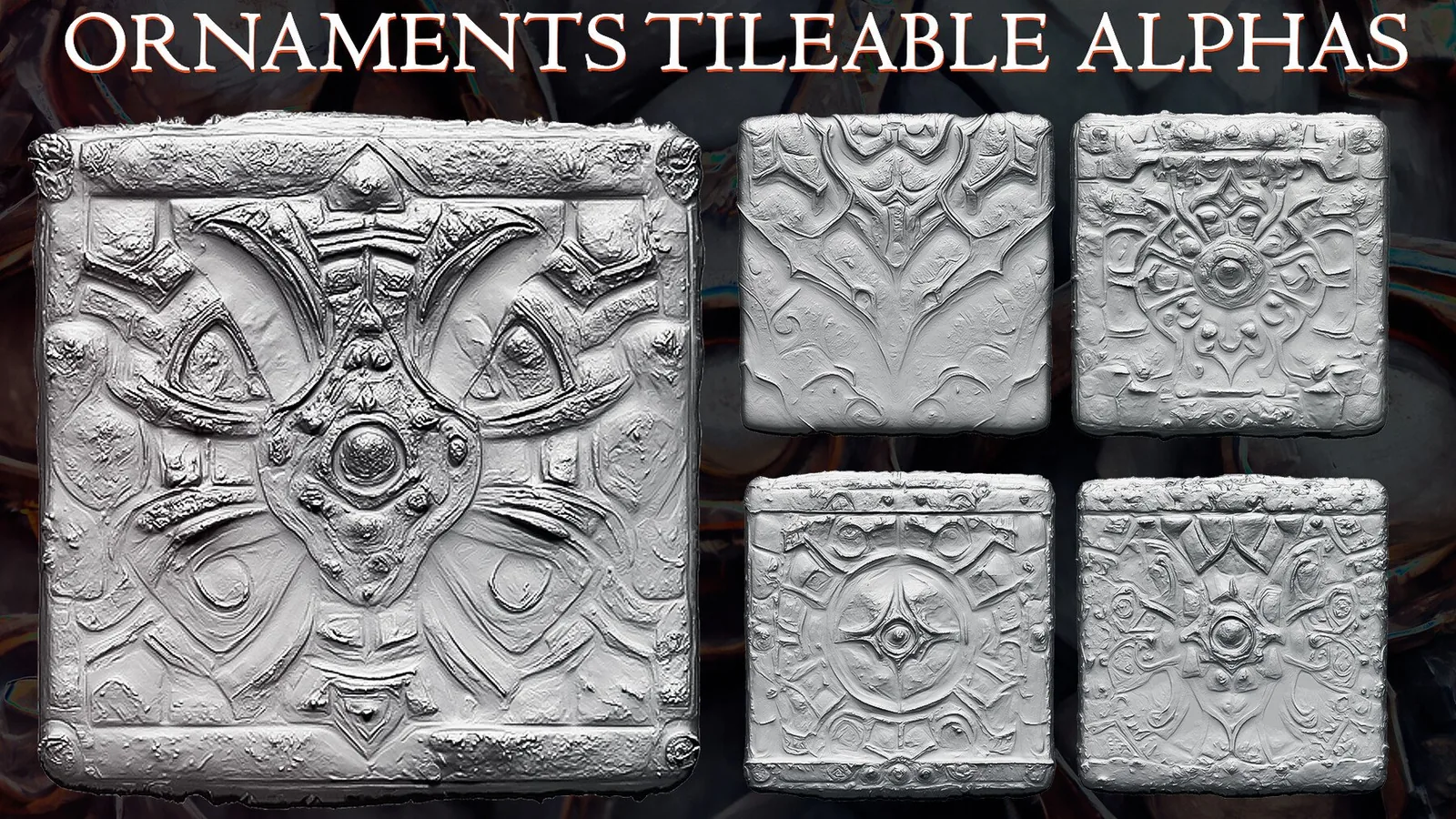 Ornaments Tileable Alphas (Displacement Maps) for ZBrush, Blender, Substance Painter vol.2