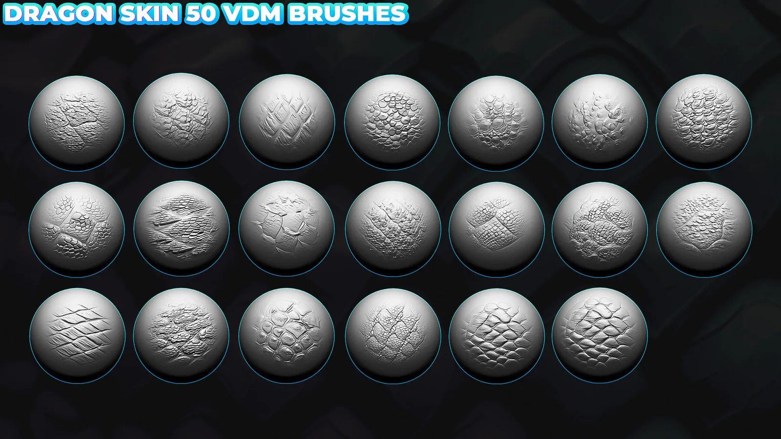 Dragon Skin 50 VDM Brushes for ZBrush. 400+ Dragon Skin Alphas for ZBrush, Blender preview 3