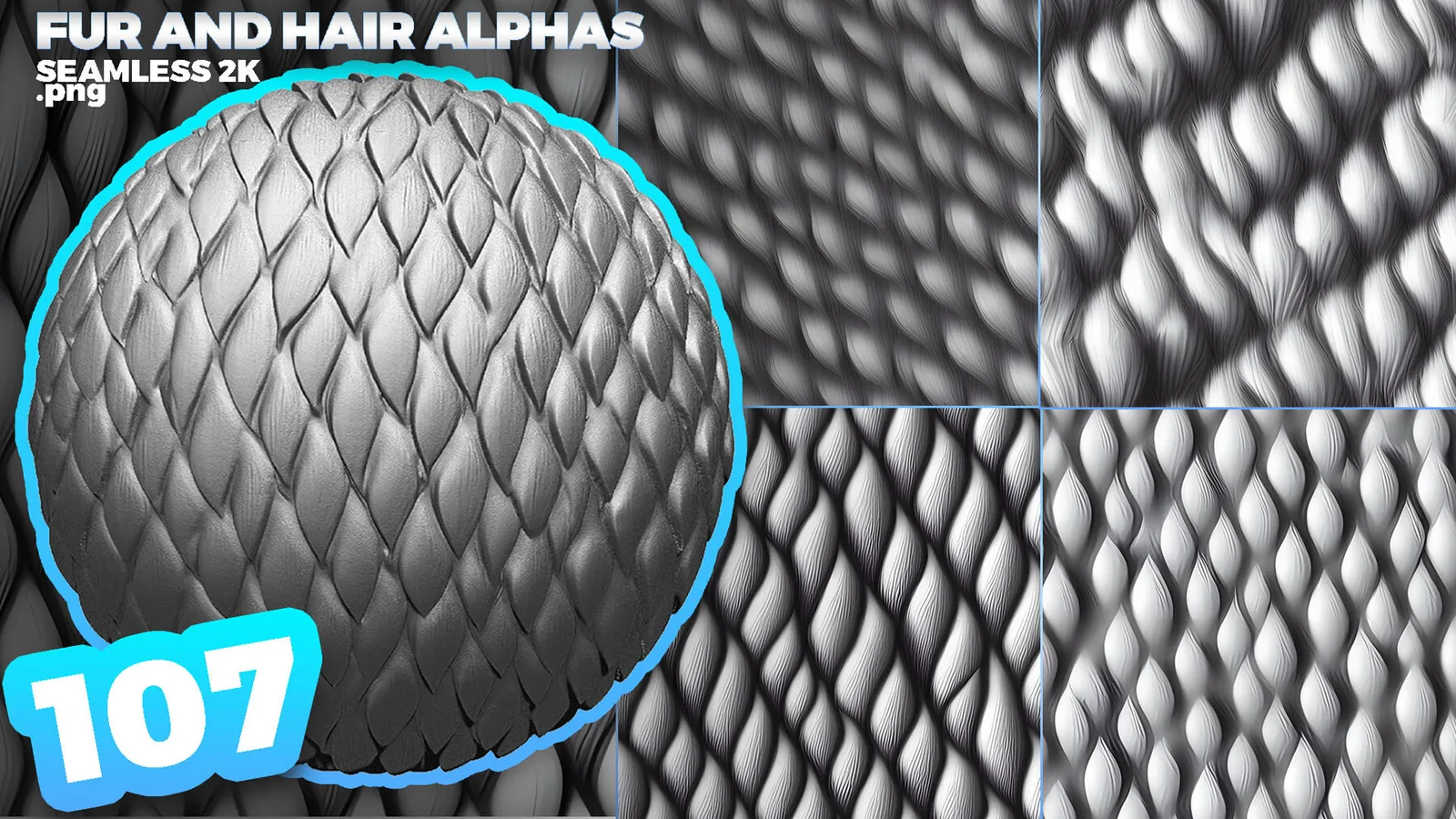 Fur and Hair Seamless Alphas (Displacement Maps) for ZBrush, Blender, Substance Painter vol. preview