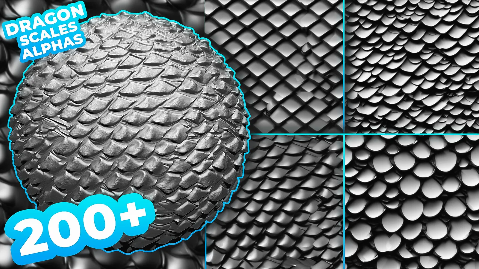Dragon Scales Alphas for ZBrush, Blender preview